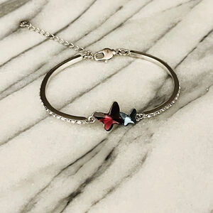 Crystal Butterfly Bracelet Blue Purple Pink Bangle Rhodium Plated Hypoallergenic